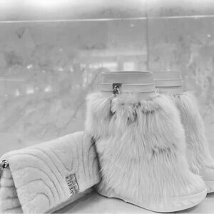 White Faux Fur Boots and Clutch Set